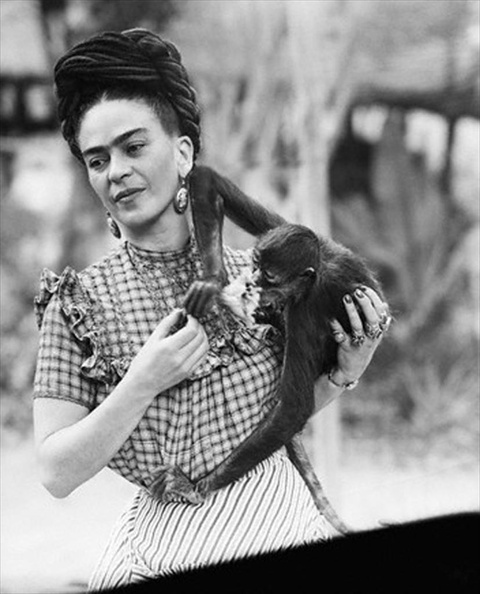 弗里达·卡洛-Frida Kahlo holding her pet monkey, Mexico City, 1944 第1页