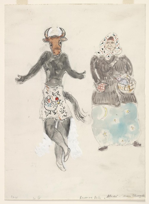 夏加尔-A Russian Baba and a Cow, costume design for Aleko (Scene IV) 第1页