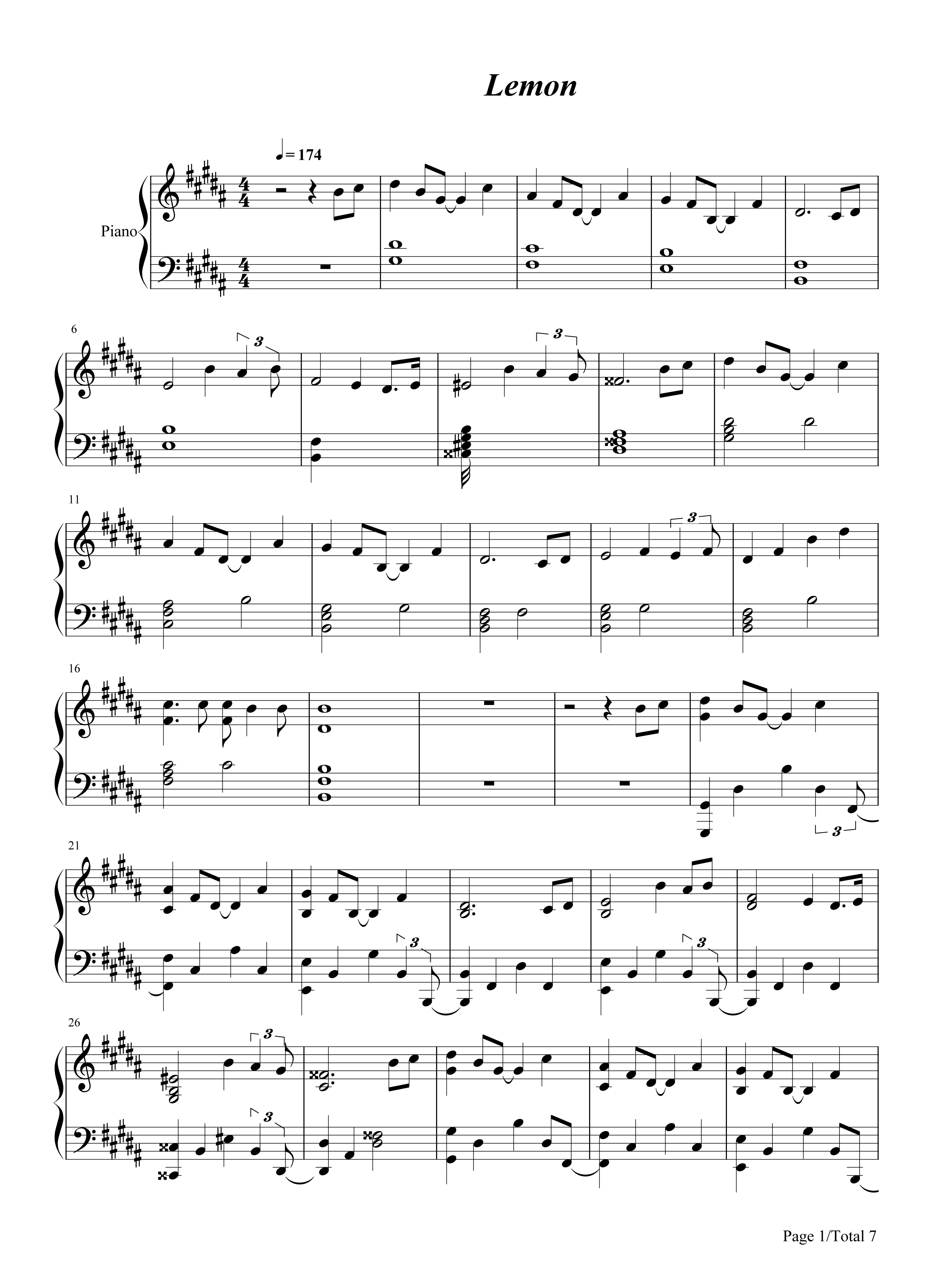 表情 米津玄师Lemon钢琴谱五线谱歌词 日剧Unnatural主题曲 歌词大全 表情