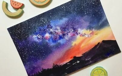 [图]【手绘教程】用水彩画出夜晚绚烂的星空