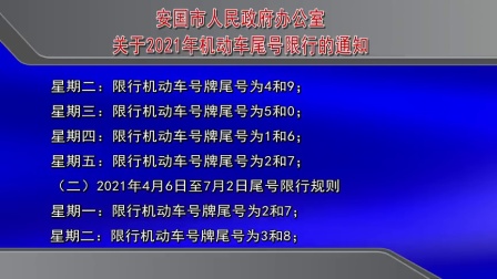 [图]安国市人民政府办公室关于2021年机动车尾号限行的通知