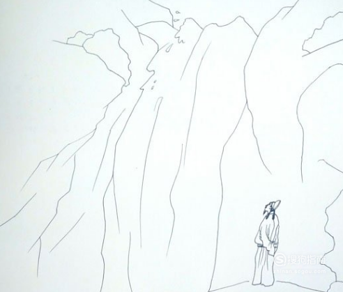 怎么画望庐山瀑布卡通儿童场景简笔画