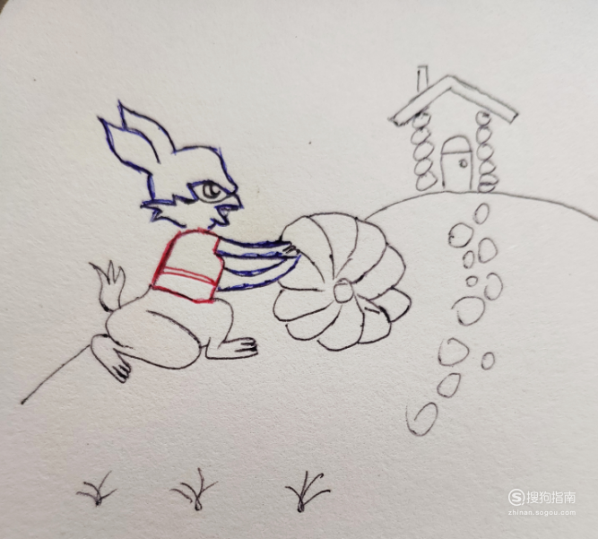 儿童简笔画之小白兔搬运南瓜的场景