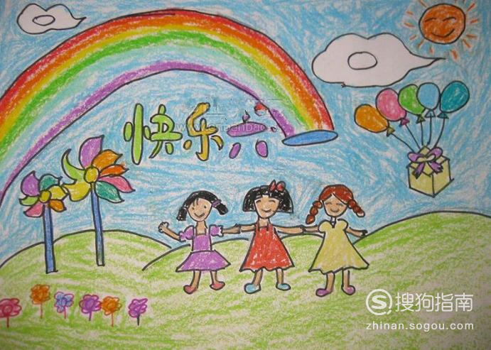 两只手都拿着很多气球,在彩虹下奔跑,这就是快乐的六一儿童节