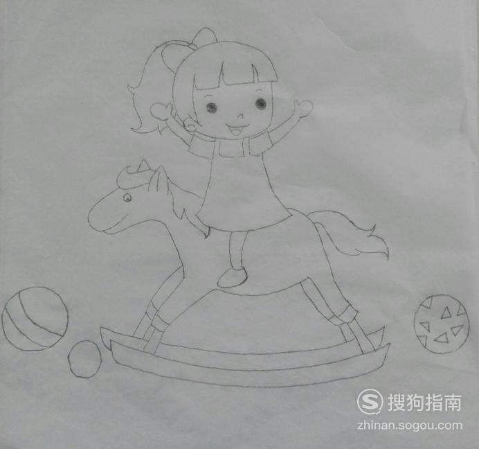 如何画骑木马的小女孩的简笔画优质