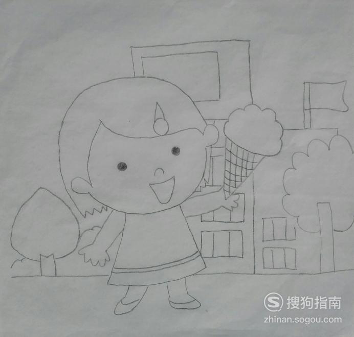 如何画吃冰激凌的小女孩的简笔画