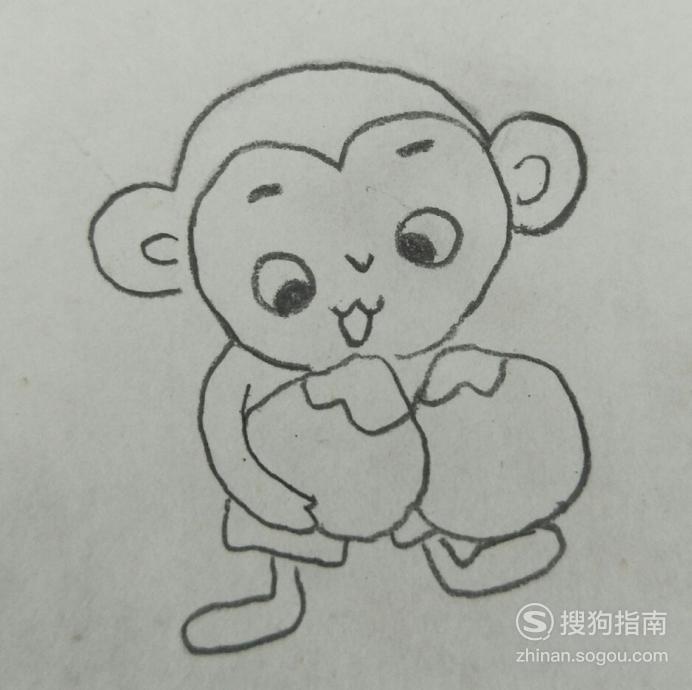 简笔画之抱着桃子的小猴子优质
