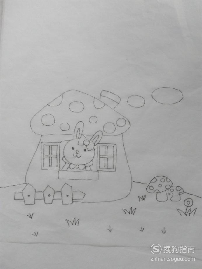 简笔画小兔子的蘑菇房的画法