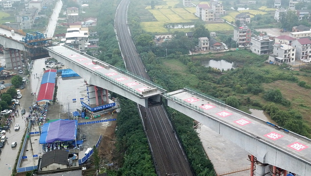 黄黄铁路范家岗特大桥跨京九铁路连续梁成功转体 第1页