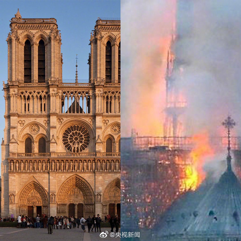 巴黎圣母院火灾前后对比 尖顶倒塌 第1页