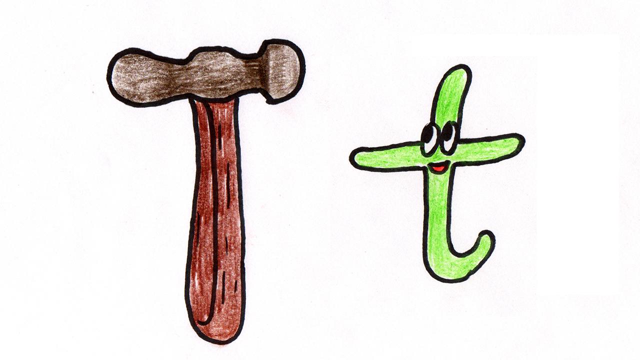 识字母学画画:有趣的字母画t