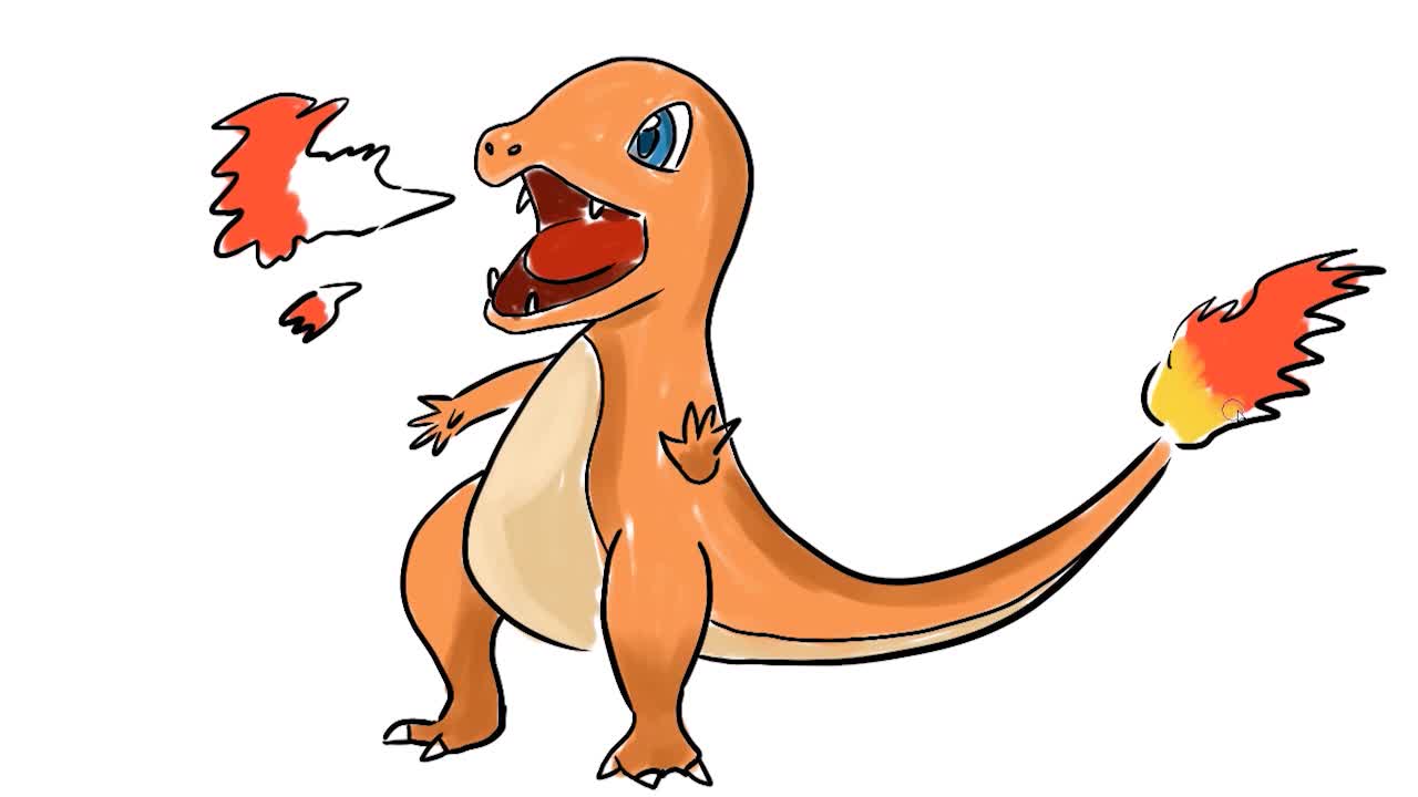 精灵宝可梦动画中的神奇宝贝喷火龙卡通简笔画