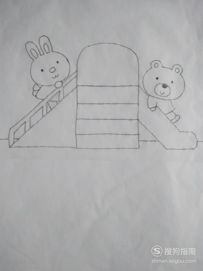 滑滑梯的简笔画 儿童画 简笔画滑滑梯的小动物们的画法优质